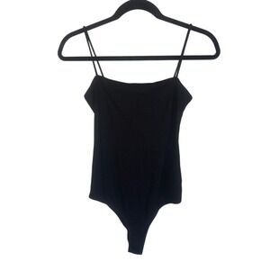 Reformation Jeans Black Ribbed Spaghetti Strap Thong Bodysuit Women's S